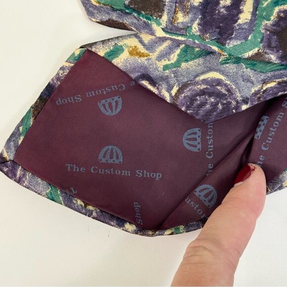 The Custom Shop Silk Tie Abstract Pattern Pointed Purple Green Mens One Size - Picture 6 of 10